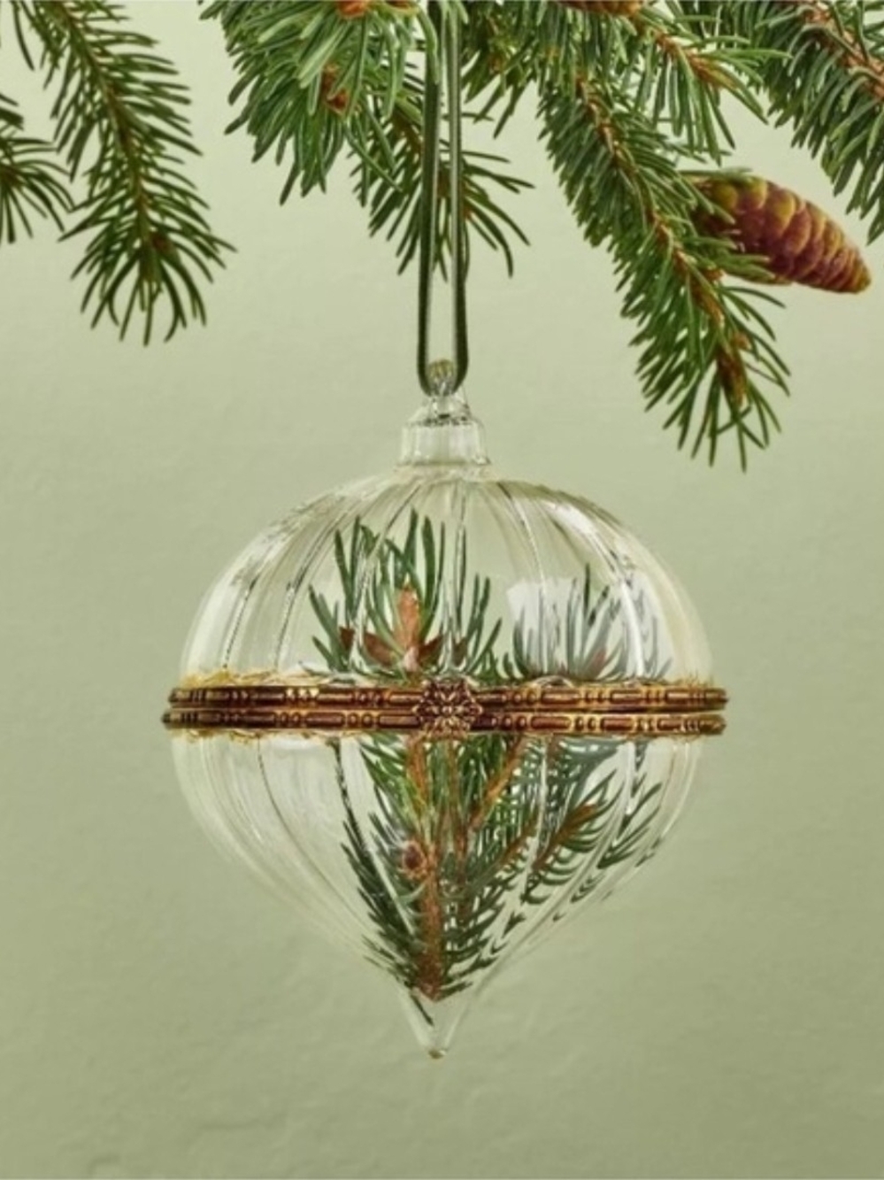 Hearth And Hand Ribbed Glass Teardrop Ornament with Gold